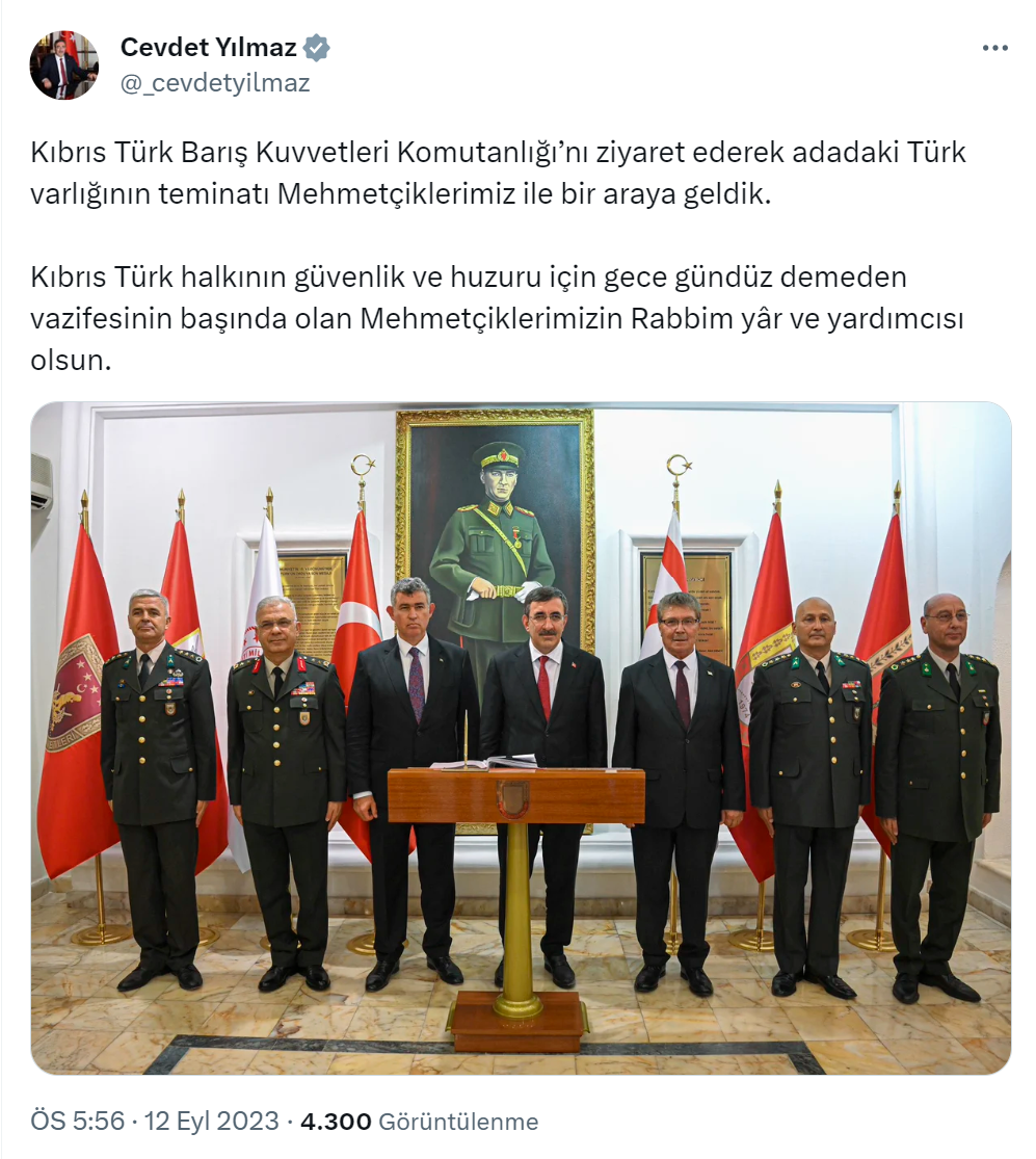 Cumhurbaşkanı Yardımcısı Yılmaz, Kıbrıs Türk Barış Kuvvetleri Komutanlığı’nı ziyaret etti