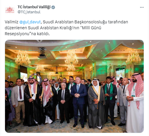 İstanbul Valisi Gül, Suudi Arabistan Krallığı’nın Milli Günü Resepsiyonu’na katıldı