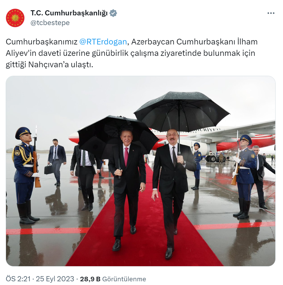 Cumhurbaşkanı Erdoğan, Nahçıvan’a ulaştı