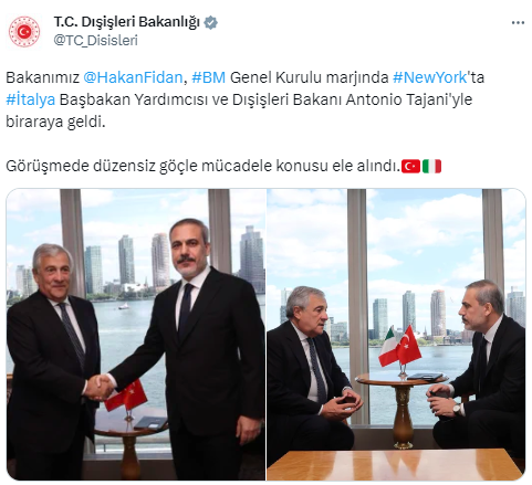 Bakan Fidan, İtalya Dışişleri Bakanı Tajani ile görüştü