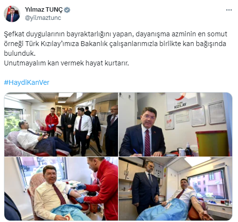 Adalet Bakanı Tunç, kan bağışında bulundu