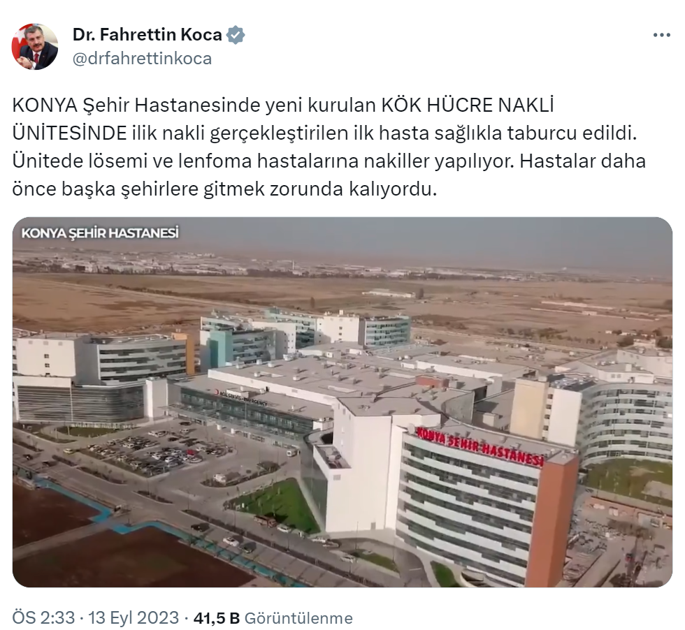 Bakan Koca’dan “Konya Şehir Hastanesi” paylaşımı