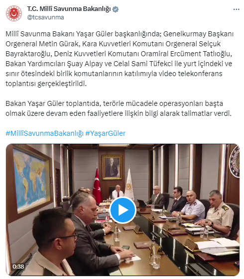 Bakan Güler, birlik komutanlarıyla video telekonferans toplantısı gerçekleştirdi