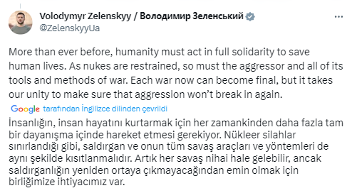 Ukrayna Devlet Başkanı Zelenski: “Savaş suçları cezalandırılmalı”