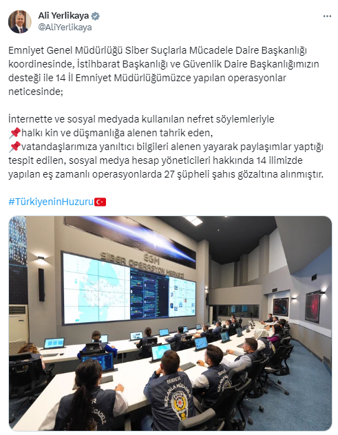 Sosyal medyada halka yanıltıcı bilgi yayan 27 şüpheli gözaltına alındı