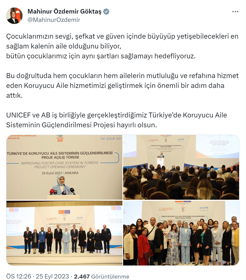 Bakan Göktaş, Türkiye’de Koruyucu Aile Sisteminin Güçlendirilmesi Projesi törenine katıldı
