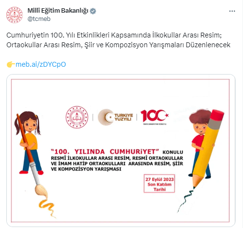 “100. Yılında Cumhuriyet” konulu resim, şiir ve kompozisyon yarışması