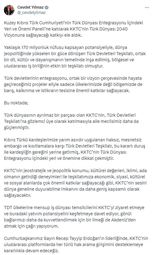 Yılmaz, KKTC’nin Türk Dünyası Entegrasyonu İçindeki Yeri ve Önemi Paneli’ne katıldı