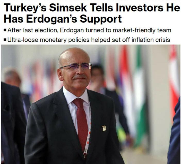 Mehmet Şimşek’in açıklamaları Bloomberg manşetinde