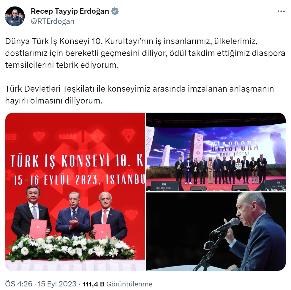 Cumhurbaşkanı Erdoğan: “Ödül takdim ettiğimiz diaspora temsilcilerini tebrik ediyorum”