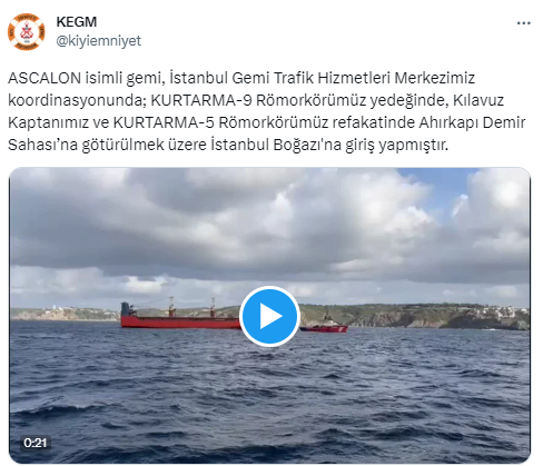 ASCALON isimli gemi, İstanbul Boğazı’na giriş yaptı