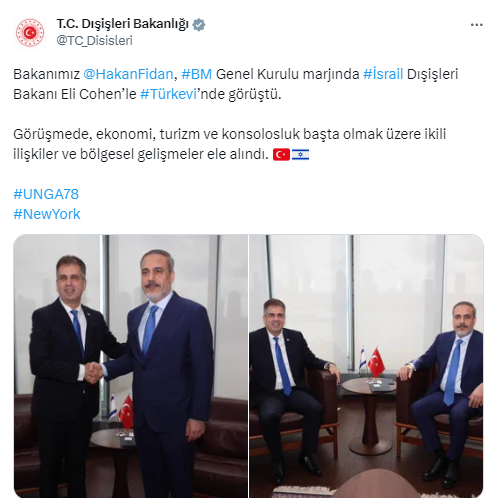 Bakan Fidan, İsrailli mevkidaşı Cohen ile ikili ilişkileri görüştü