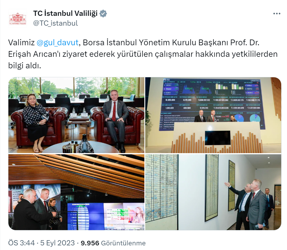 İstanbul Valisi Gül, Borsa İstanbul Yönetim Kurulu Başkanı Arıcan’ı ziyaret etti