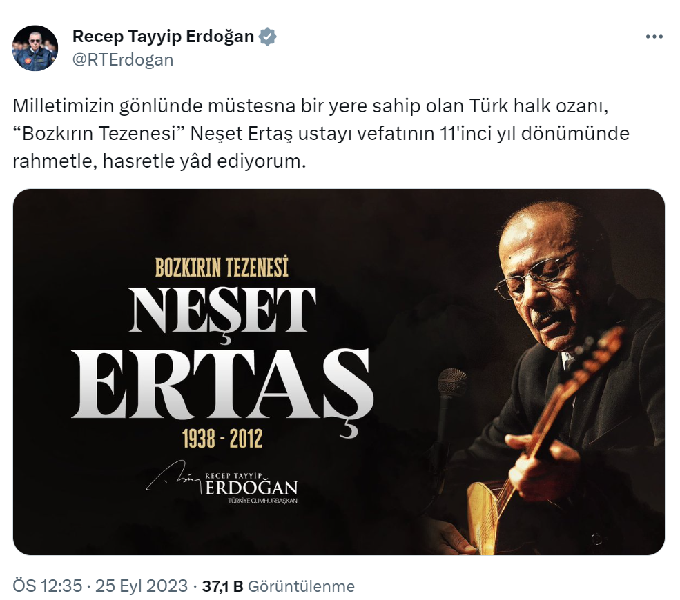 Cumhurbaşkanı Erdoğan, Neşet Ertaş’ı andı