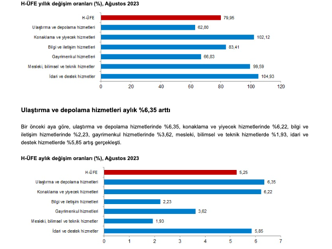 Hizmet üretici fiyat endeksi, Ağustos 2023