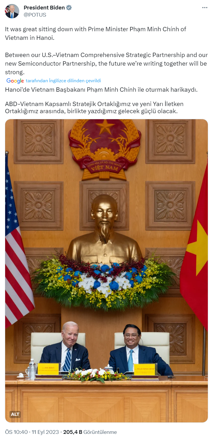 Biden: “Hanoi’de Vietnam Başbakanı Pham Minh Chinh ile oturmak harikaydı”