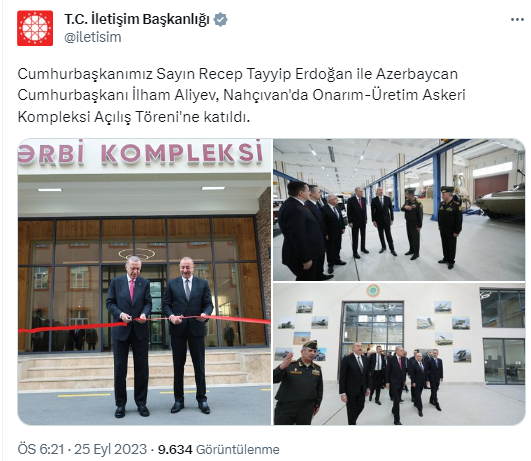 Cumhurbaşkanı Erdoğan, Nahçıvan’da Onarım-Üretim Askeri Kompleksi Açılış Töreni’ne katıldı