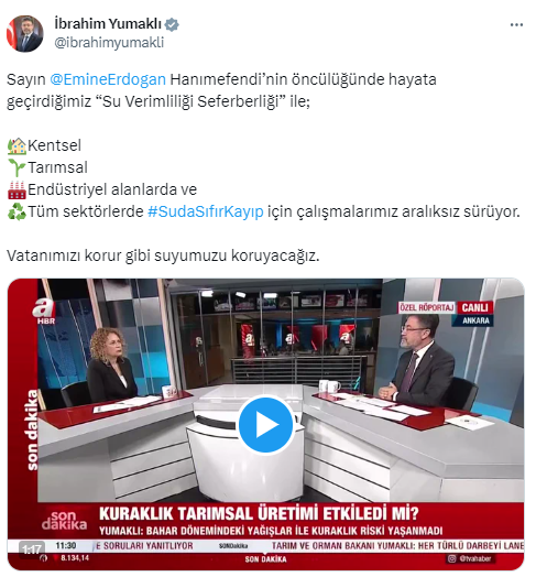 Bakan Yumaklı: “Vatanımızı korur gibi suyumuzu koruyacağız”