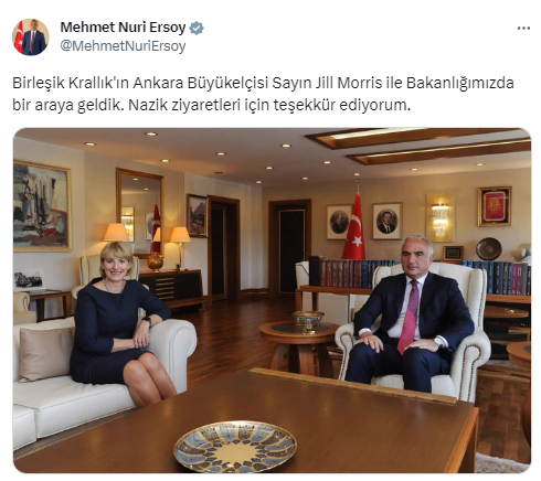 Bakan Ersoy, Birleşik Krallık’ın Ankara Büyükelçisi Morris ile görüştü