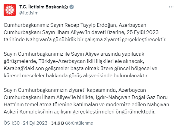 Cumhurbaşkanı Erdoğan, Nahçıvan’a gidiyor