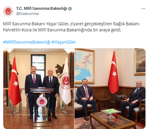 Milli Savunma Bakanı Güler, Bakan Koca ile görüştü
