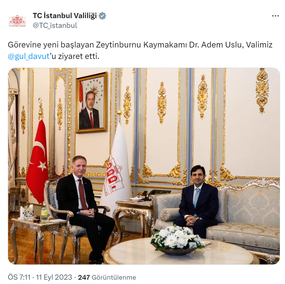 Zeytinburnu Kaymakamı Uslu, İstanbul Valisi Gül’ü ziyaret etti