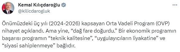 Kılıçdaroğlu'ndan Orta Vadeli Program için ilk sözler: Yerel seçimlerden sonra daha yüksek faiz ve vergi yükü yolda