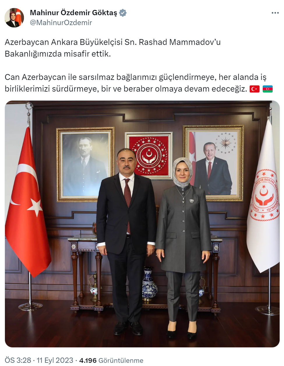 Bakan Göktaş, Azerbaycan’ın Ankara Büyükelçisi Mammadov’u ağırladı