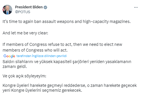 Biden: “Saldırı silahlarını yeniden yasaklamanın zamanı geldi”