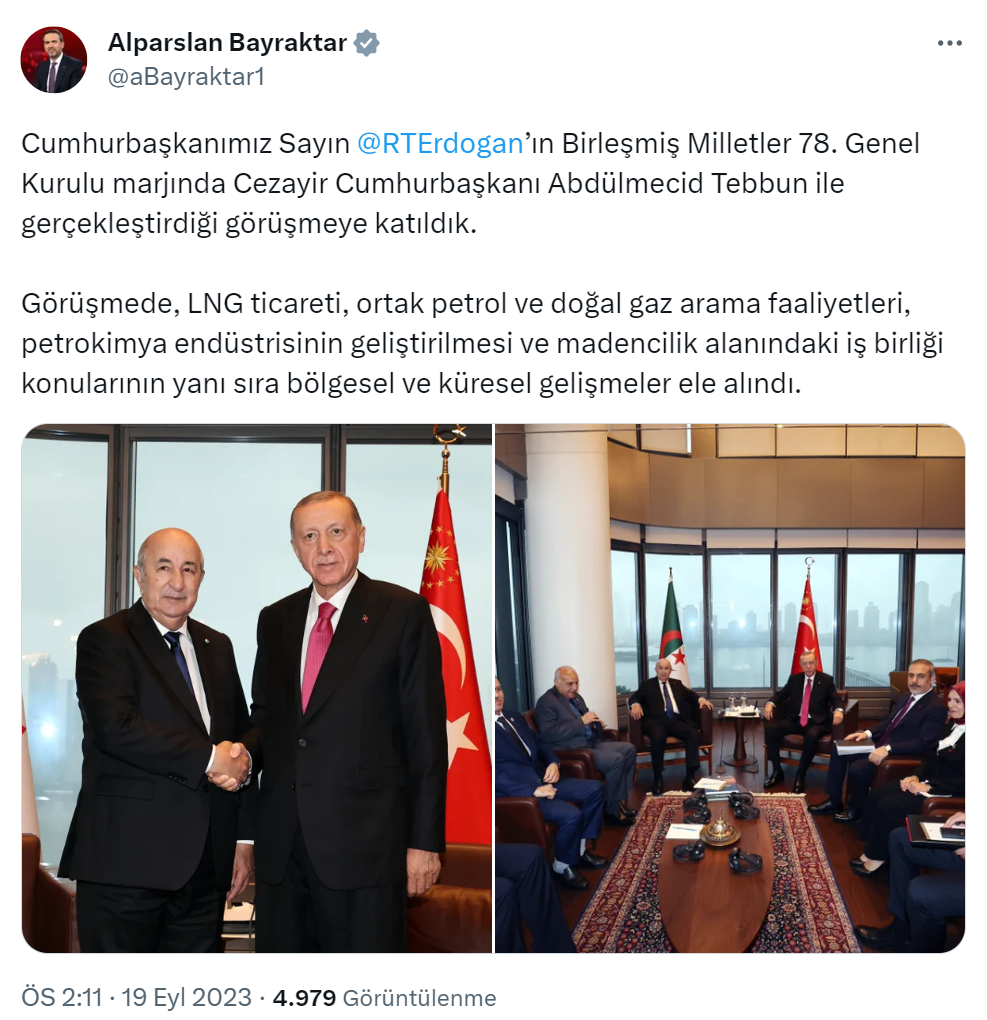 Bakan Bayraktar, Cumhurbaşkanı Erdoğan’ın Cezayirli mevkidaşı ile görüşmesine eşlik etti