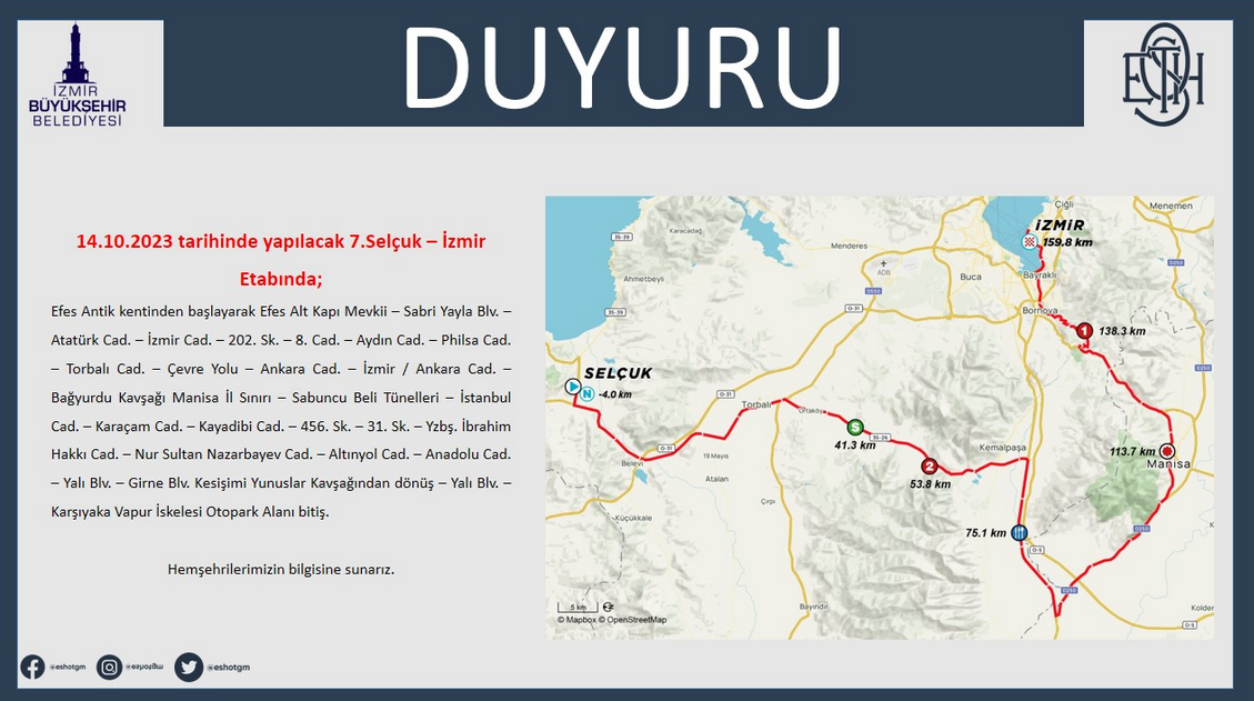İzmir trafiği için 14 Ekim uyarısı