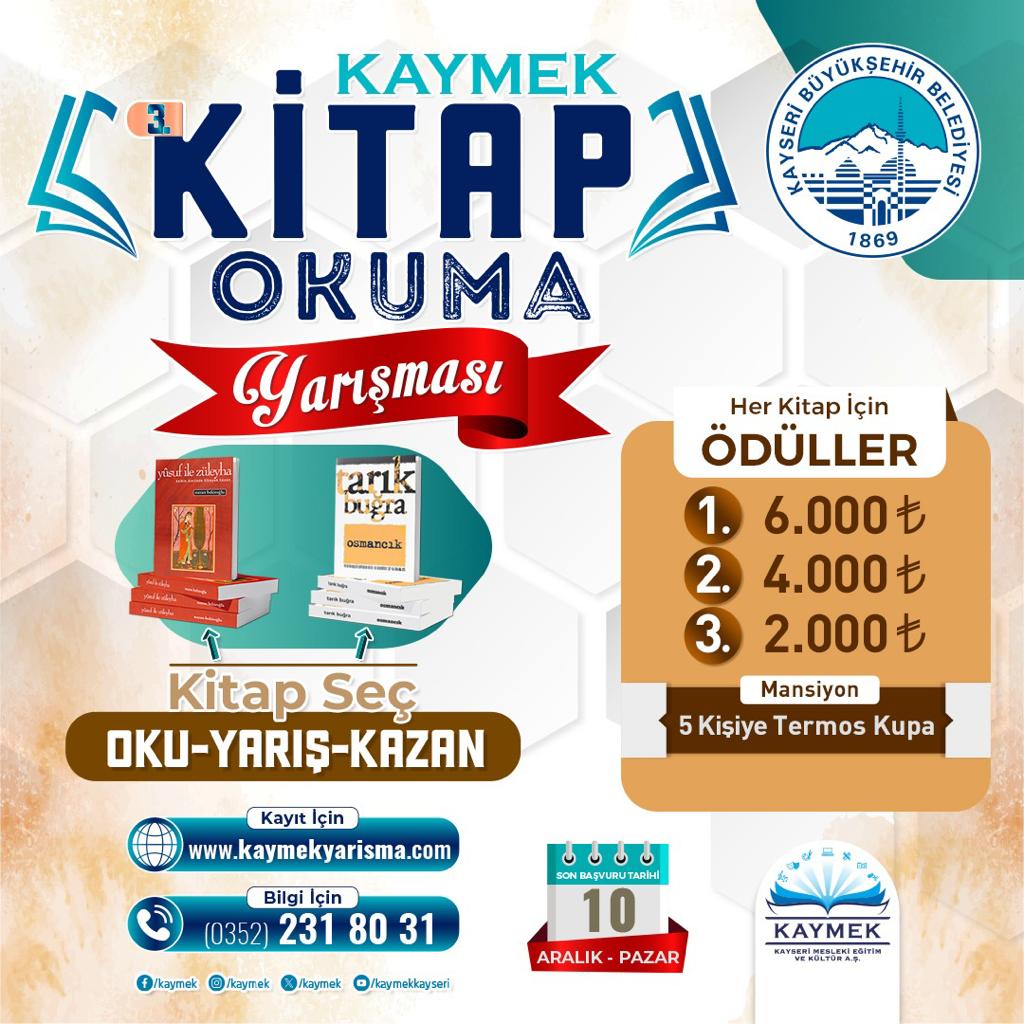 Kayseri’de “Kitap Seç, Oku, Yarış, Kazan” yarışmalarının 3’üncüsü düzenleniyor