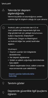 Google deprem uyarı sistemi