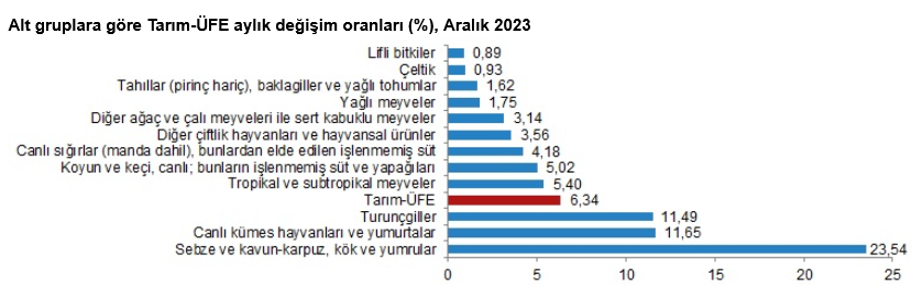 TÜİK-Tarım ürünleri üretici fiyatları 2023’te yıllık yüzde 52,66 arttı