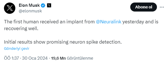 Elon Musk bunu da yaptı! Beyin çipi ilk kez bir insana yerleştirildi