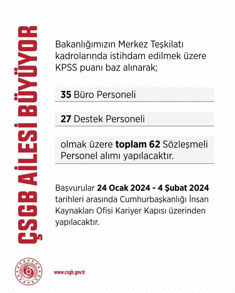 Çalışma Bakanlığı, 62 sözleşmeli personel alacak