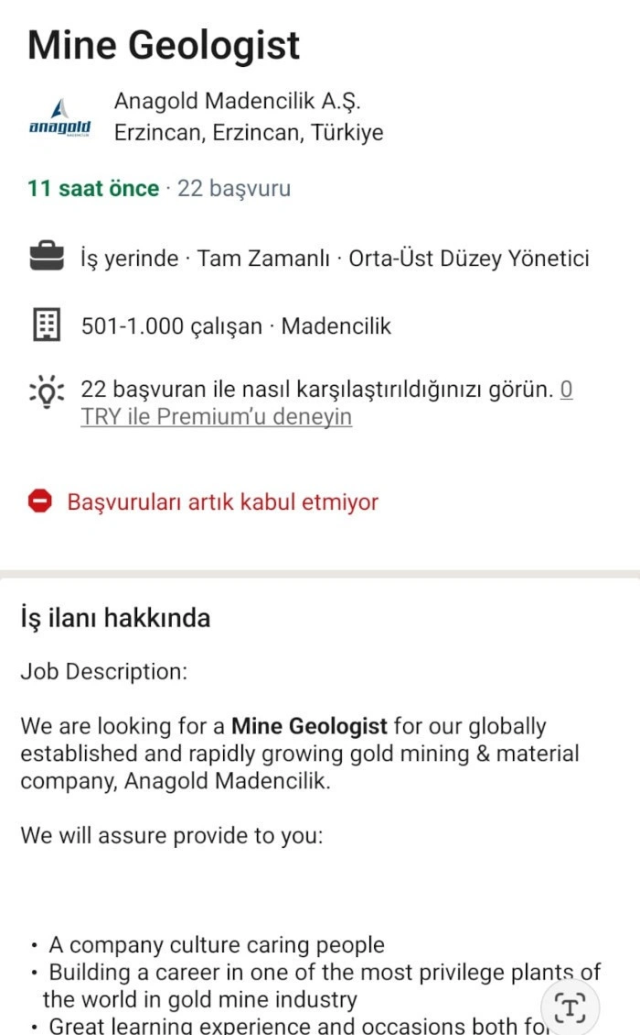 Erzincan’da toprak altındaki işçiler aranırken Anagold firması iş ilanı yayınladı