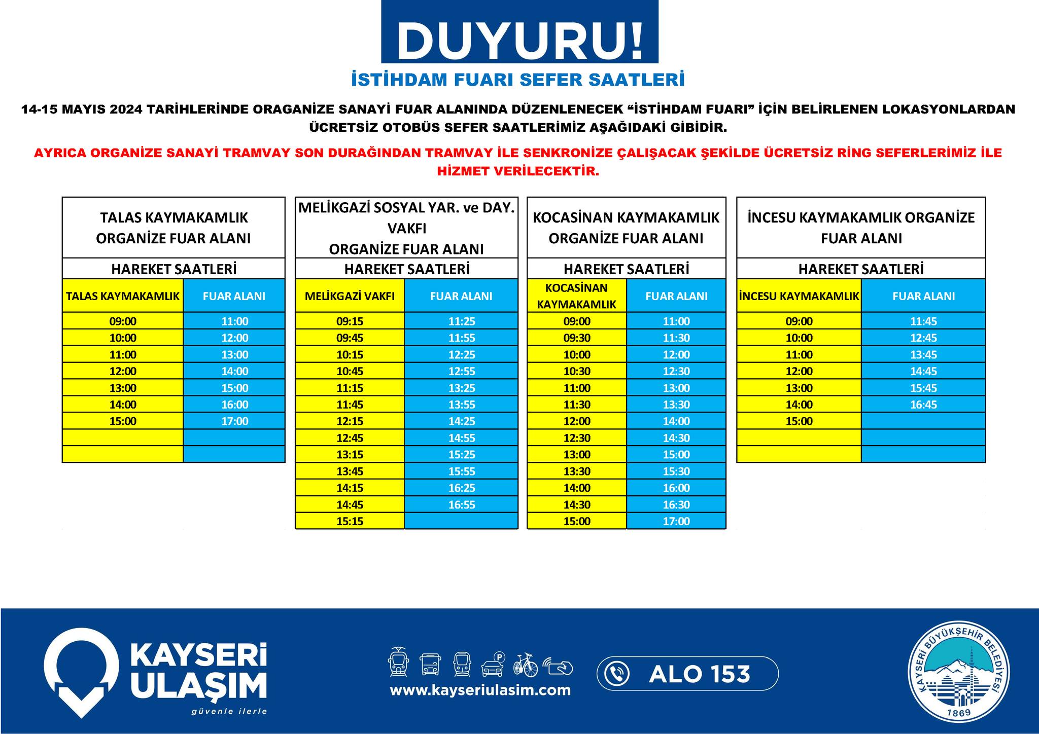 ”Dev İstihdam Fuarı”na ücretsiz ulaşım desteği