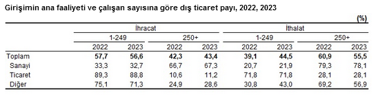 TÜİK- Türkiye’de ihracatın yüzde 43,4’ünü, ithalatın yüzde 55,5’ini büyük girişimler yaptı