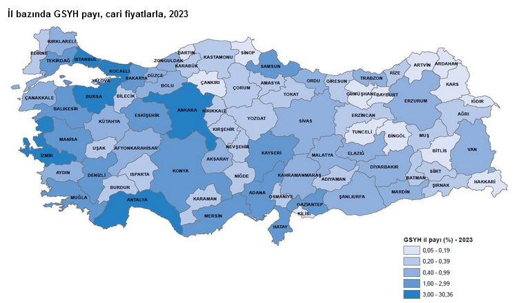 TÜİK – Gayrisafi Yurt İçi Hasıladan 2023’te en yüksek payı yüzde 30,4 ile İstanbul aldı